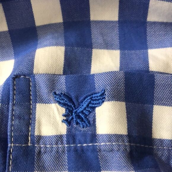 Bots & Bots shirt XL 100% cotton blue white gingham short sleeve button logo'd - Picture 4 of 9